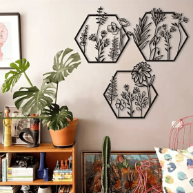 CIFbuy 3-Piece Hexagon Botanical Wall Art Set Metal Decor for Living Room Bedroom Office(TikTok, temu pick-up service)