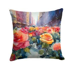 New York Roses in Watercolor Throw Pillow Machine Washable, Indoor Outdoor Decorative Pillow for Couch, Bed or Patio, 14Hx14W